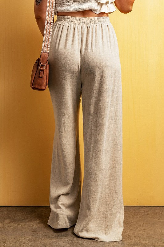 Gia Beige Linen Wide Leg Pant