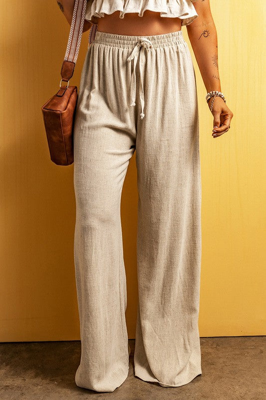 Gia Beige Linen Wide Leg Pant