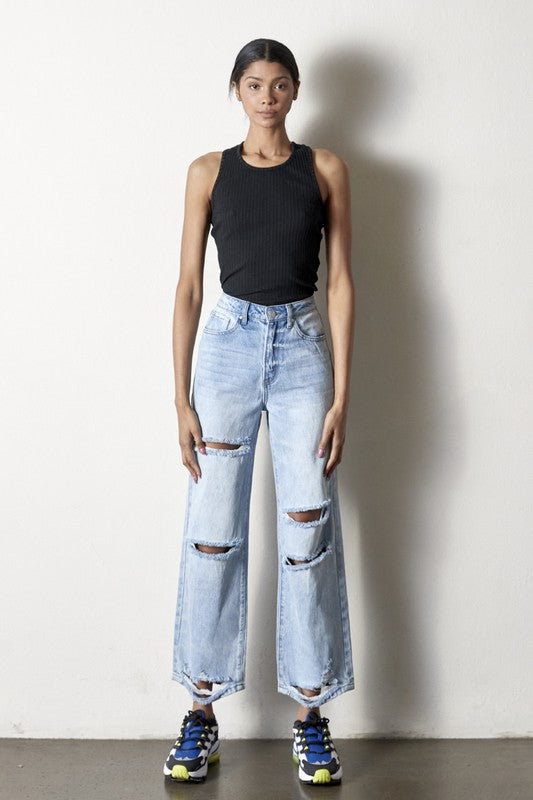 Eva Distressed Straight Leg Jeans