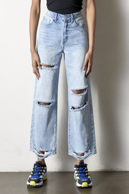 Eva Distressed Straight Leg Jeans