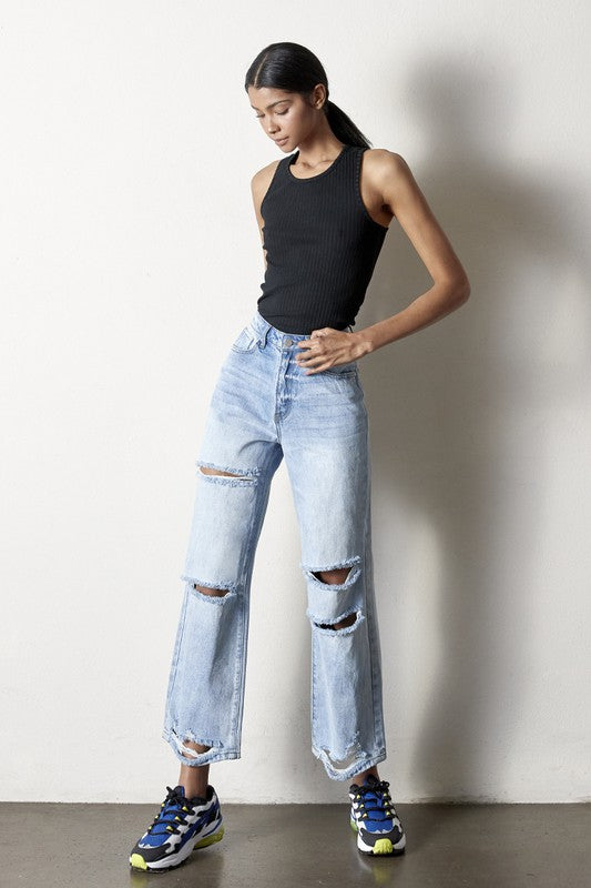 Eva Distressed Straight Leg Jeans