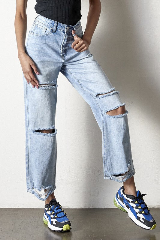 Eva Distressed Straight Leg Jeans