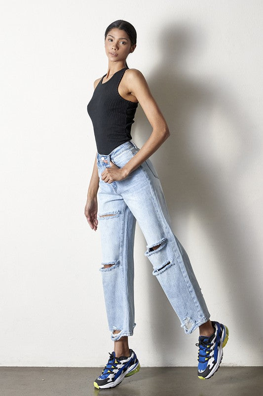 Eva Distressed Straight Leg Jeans