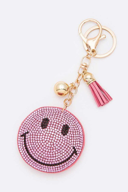 Pink Smiley Rhinestone Pillow Key Chain