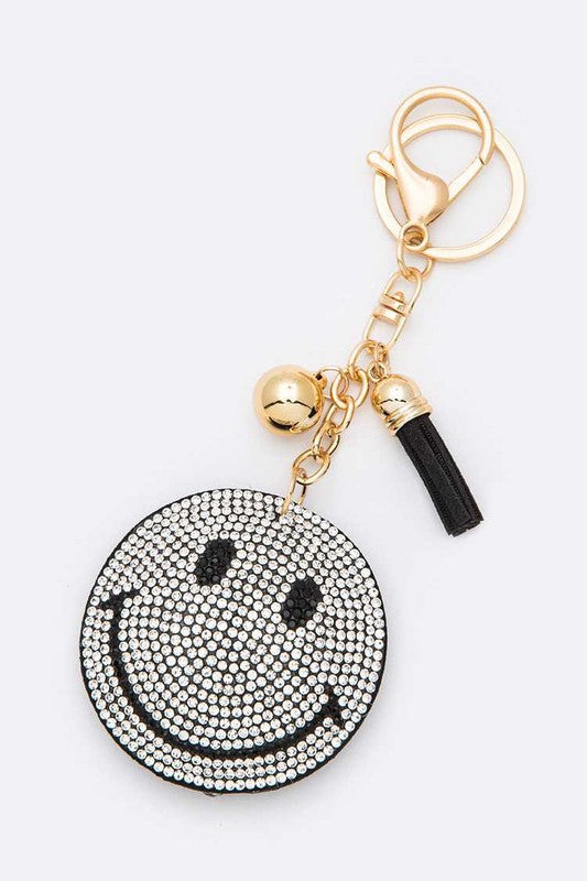 Pink Smiley Rhinestone Pillow Key Chain