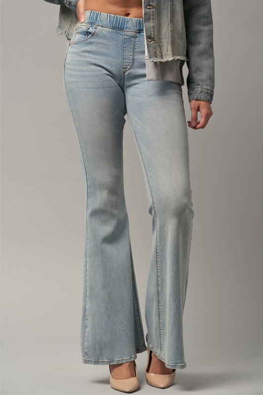 Isabel Elastic Banded Wide Flare Jeans