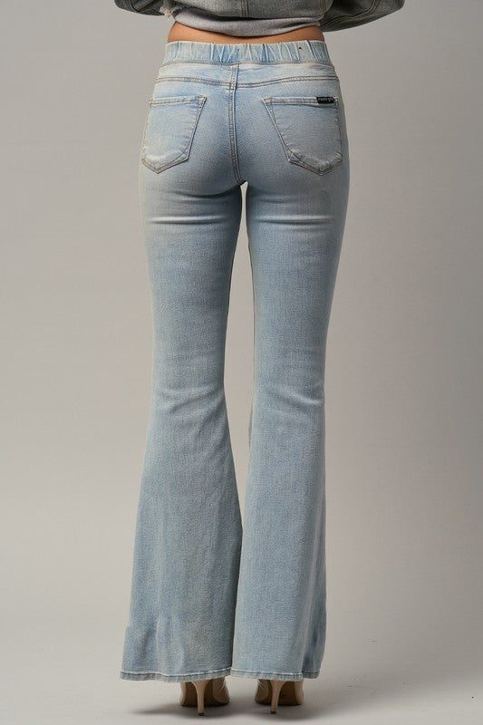 Isabel Elastic Banded Wide Flare Jeans