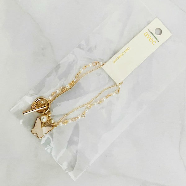 Rory Layered Pearl Chain Butterfly Bracelet