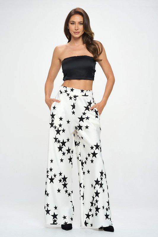 Nina Silky Satin Star Print Pant