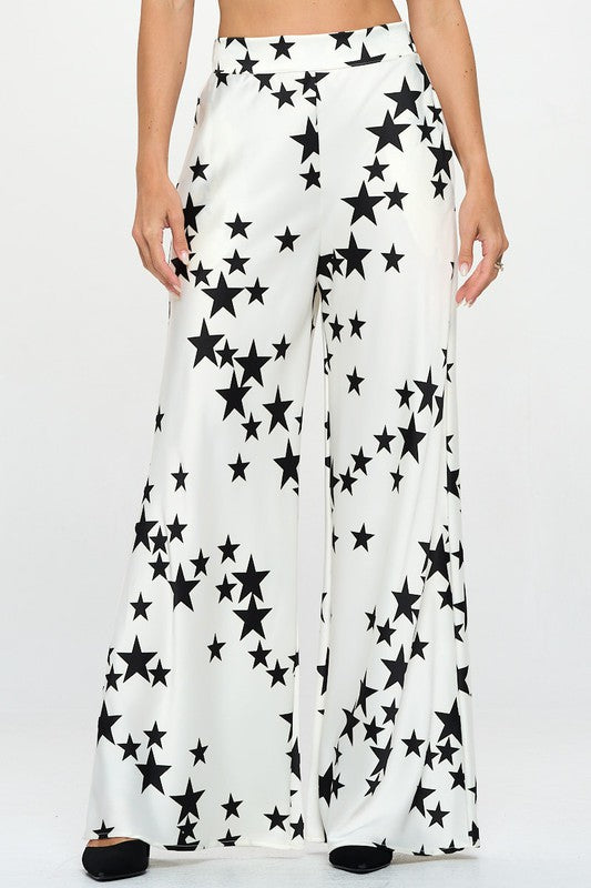 Nina Silky Satin Star Print Pant