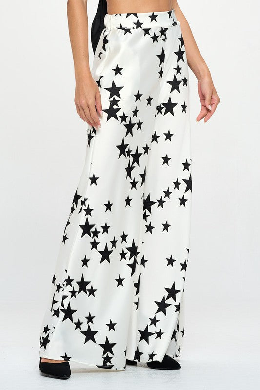 Nina Silky Satin Star Print Pant