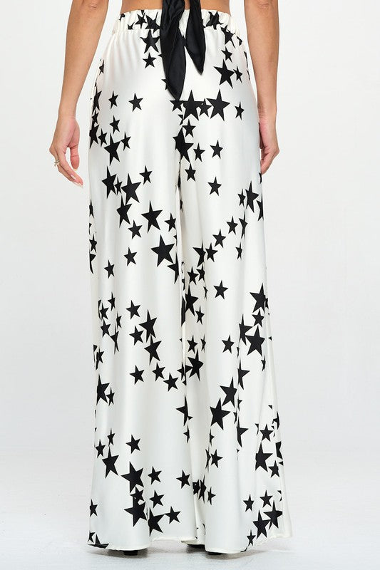 Nina Silky Satin Star Print Pant