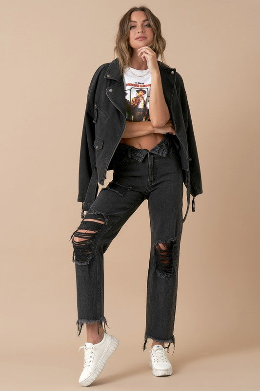 Leighton Frayed Flip Waist Straight Jeans