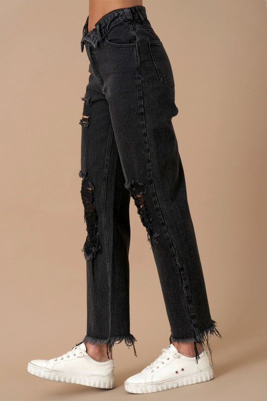 Leighton Frayed Flip Waist Straight Jeans