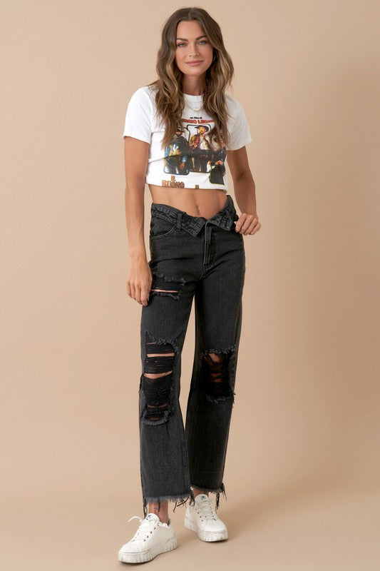 Leighton Frayed Flip Waist Straight Jeans