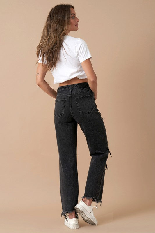 Leighton Frayed Flip Waist Straight Jeans