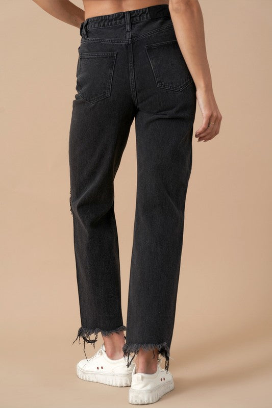 Leighton Frayed Flip Waist Straight Jeans