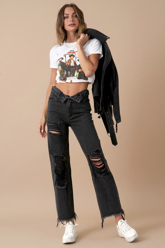 Leighton Frayed Flip Waist Straight Jeans