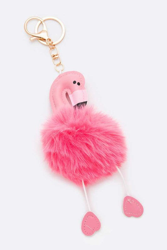 Fur Pom Flamingo Key Chain