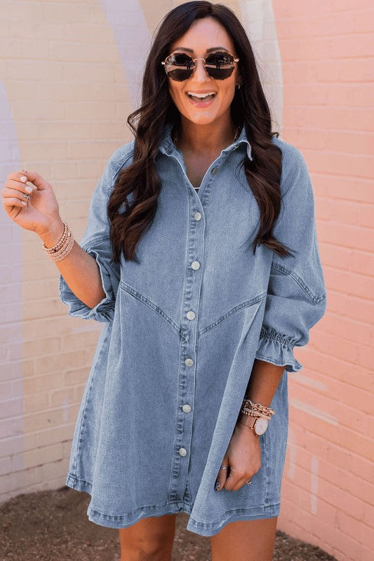 Adelaide Buttoned Denim Babydoll Dress