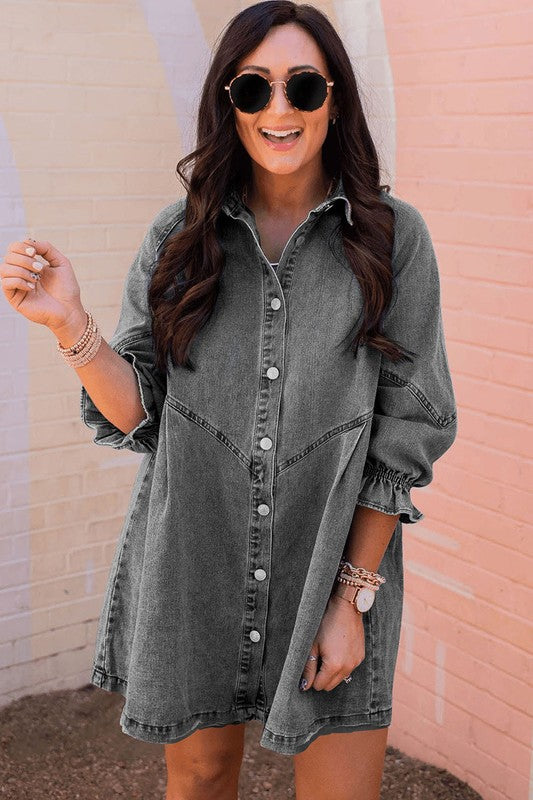 Adelaide Buttoned Denim Babydoll Dress