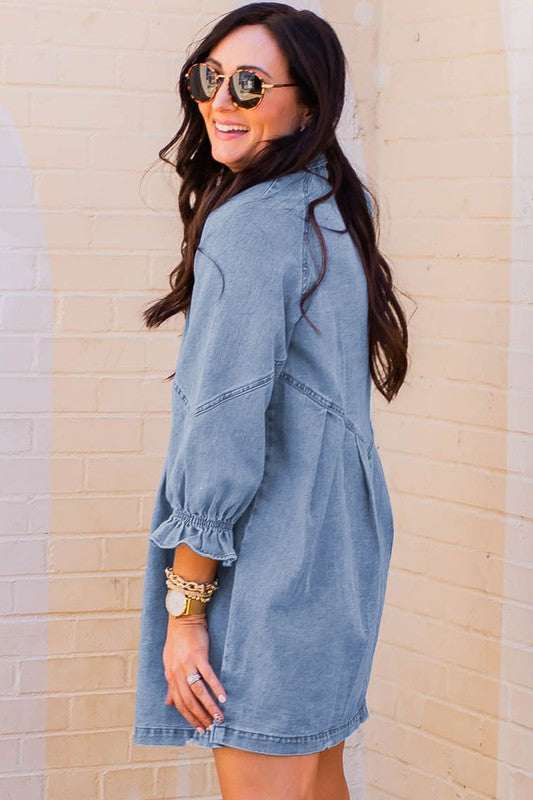 Adelaide Buttoned Denim Babydoll Dress
