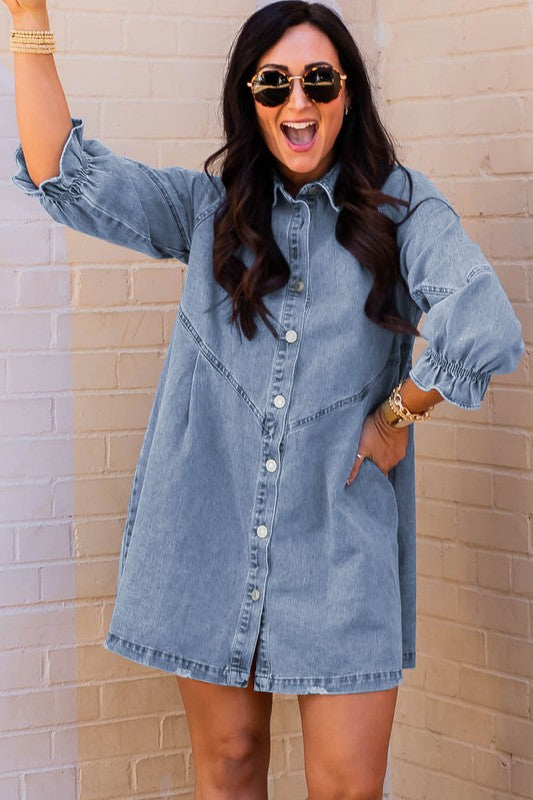 Adelaide Buttoned Denim Babydoll Dress