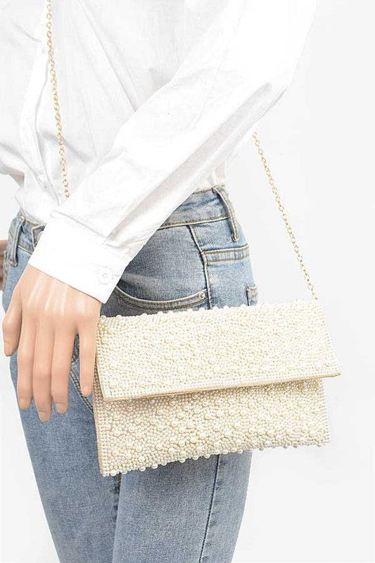 Mina Pearl Studded Envelope Clutch Bag