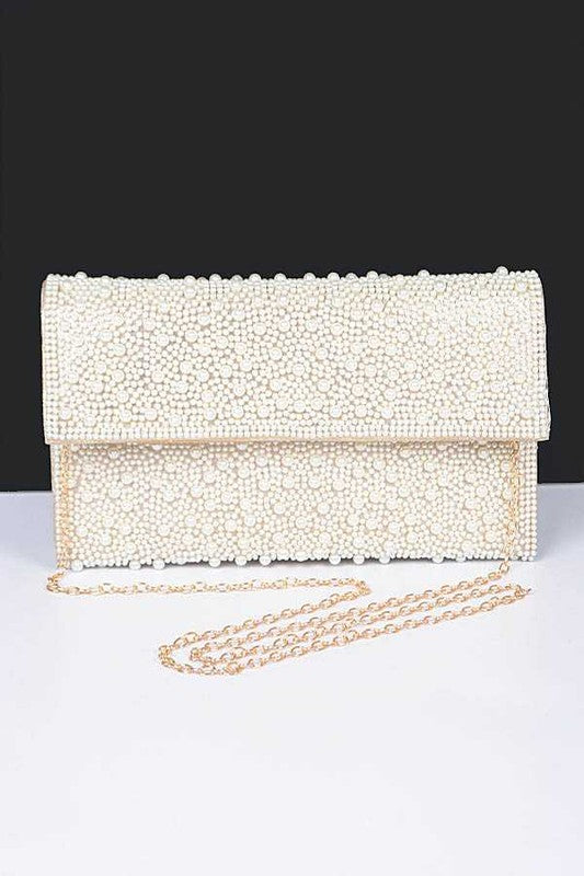 Mina Pearl Studded Envelope Clutch Bag