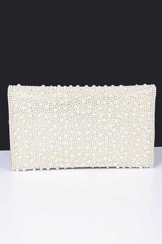 Mina Pearl Studded Envelope Clutch Bag