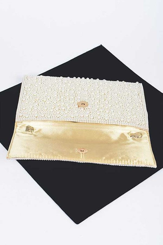 Mina Pearl Studded Envelope Clutch Bag