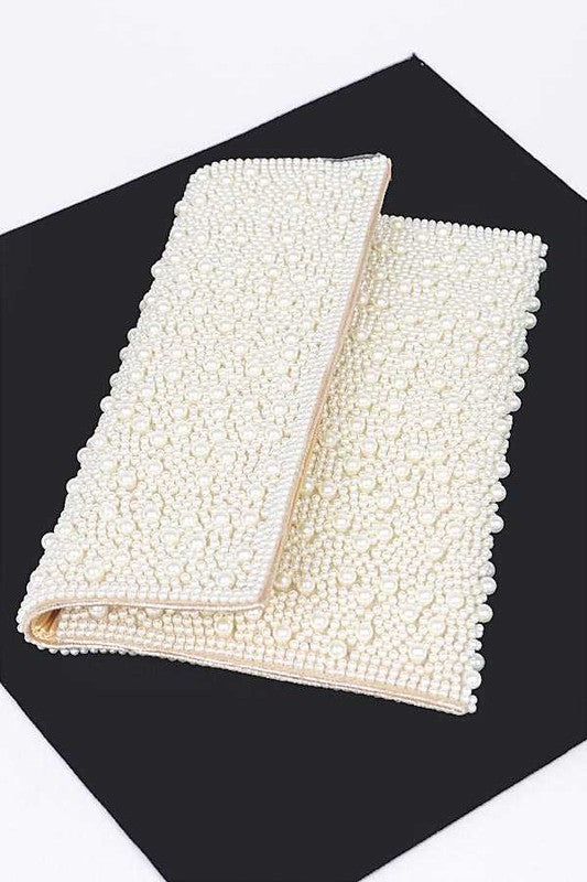 Mina Pearl Studded Envelope Clutch Bag