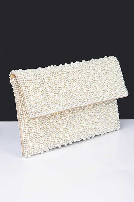 Mina Pearl Studded Envelope Clutch Bag