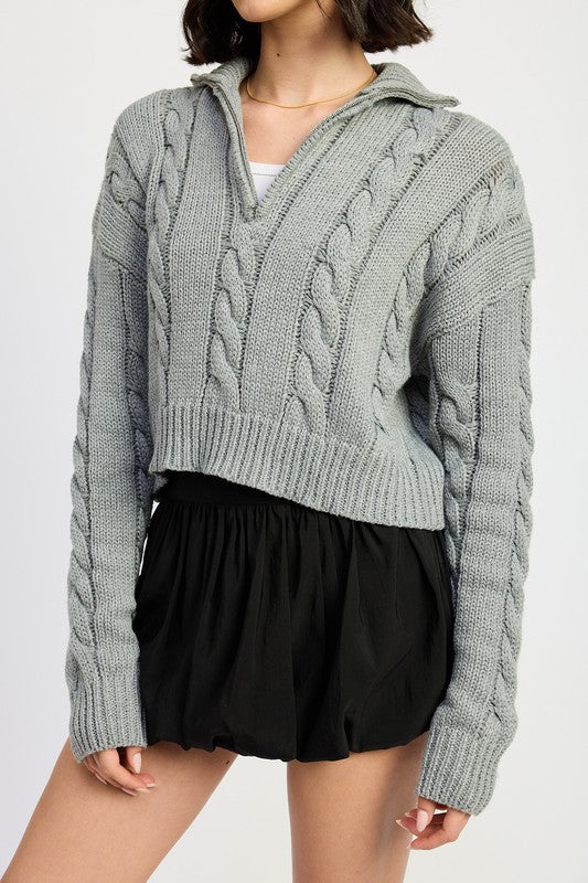 Rachel Quarter Zip Cable Knit Sweater