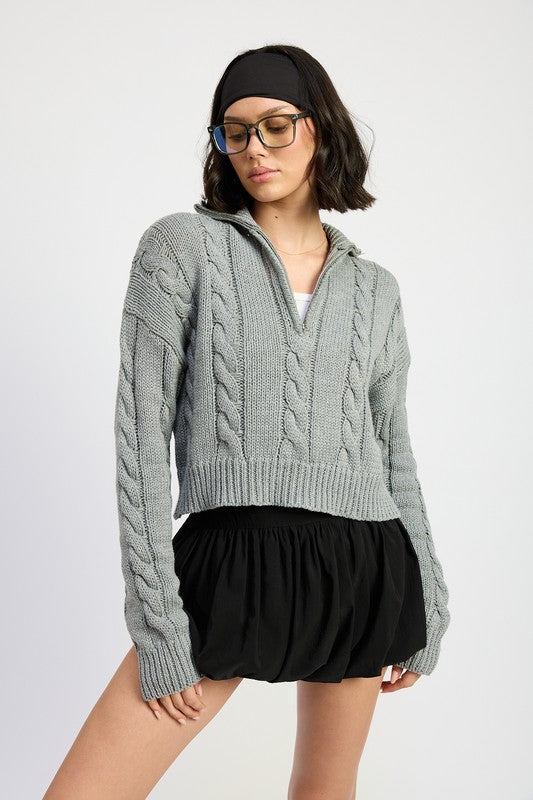 Rachel Quarter Zip Cable Knit Sweater