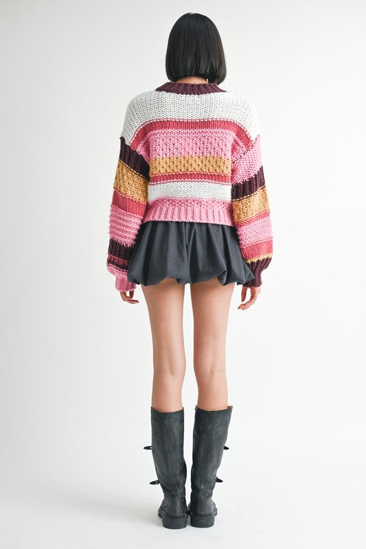 Birdie Mock Neck Striped Sweater