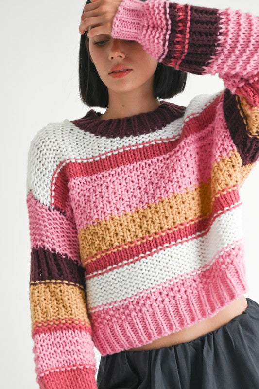 Birdie Mock Neck Striped Sweater