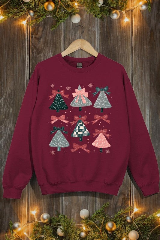 Coquette Christmas Tree Graphic Fleece Sweatshirts