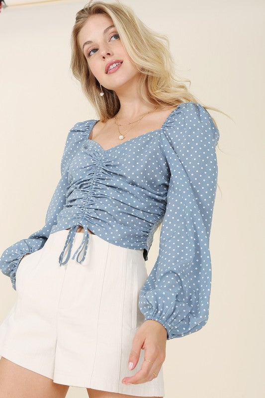 Nora Ruched Polka Dot Crop Top